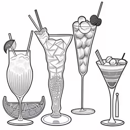 four glasses with different drinks on a white background,five different drinks lined up on a table