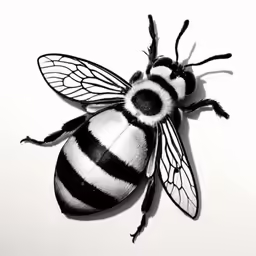 a black and white bee that is laying down