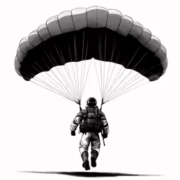 a man flying with a parachute that is on a string