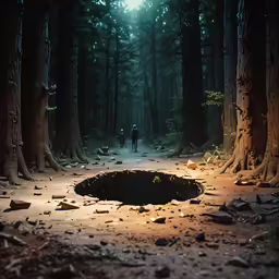 a man walking through a forest during the day