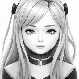 an anime girl in black and white holding a handbag
