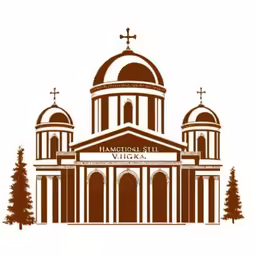a church with towers is depicted in this illustration