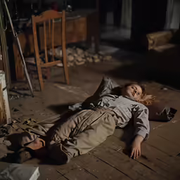the girl is laying on the floor by the wall