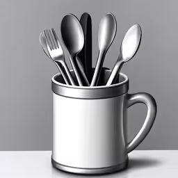 a cup with spoons and utensils in it