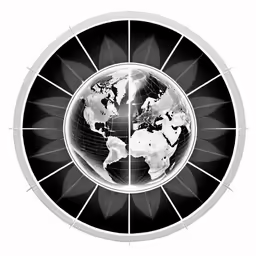 a black and white world globe surrounded by lines