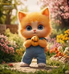 a doll dressed as a cat with big eyes
