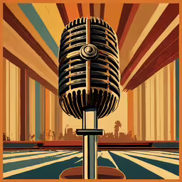 a microphone with an abstract background,an old fashioned microphone with some sort of art