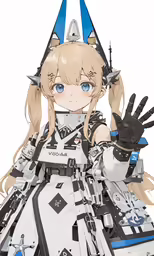 anime character wearing white and blue with large horns