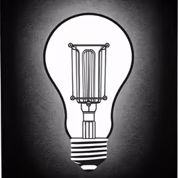 a black and white photo with an image of a light bulb