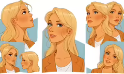 a beautiful blond lady in various stages of hair