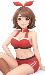 an anime girl wearing red lingerie and a bunny ears headband