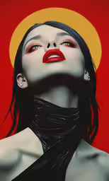an illustration of a woman with red lips and black outfit