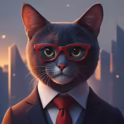 a 3d image of a cat wearing glasses and a suit