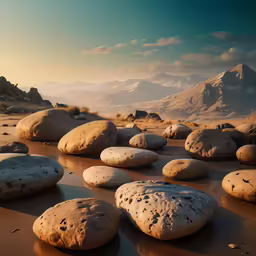 these rocks are on the beach under a partly cloudy sky