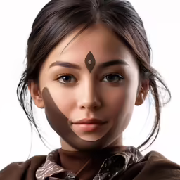 a young woman with a nose piece decorated with two triangles