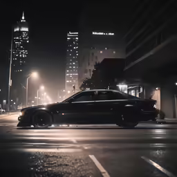 a black sports car stopped in the middle of the street