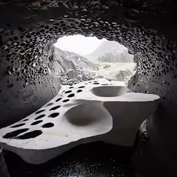a large white sculpture sitting inside of a tunnel