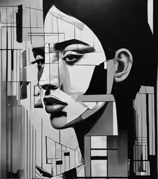 a collage of faces with multiple lines,a portrait is shown in a black and white photo