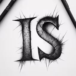 pencil drawing of letter s with spikes