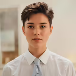 a close up of a young man wearing a shirt and tie