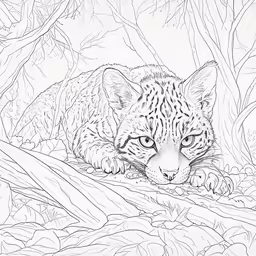 a drawing of a tiger laying in the trees