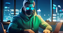 a man wearing shades using a laptop