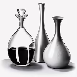the three objects are displayed together, one is a vase