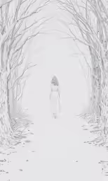 a girl is standing in the middle of a snowy lane