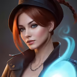 a woman in a hat and top hat, holding a glowing ball