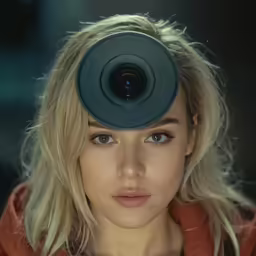 a woman with her eye covered in a lens