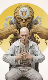 a man sits with two arms folded while holding a book in front of his face