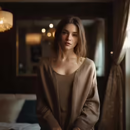 woman posing for a portrait in a bedroom