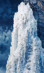 tall ice sculptures against the cloudy night sky