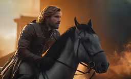 the man in brown is riding a horse