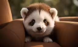 the brown and white puppy is resting its head on the back of a chair