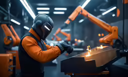 the man is putting something on the metal