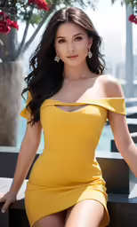 an attractive asian woman in a yellow dress