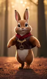 an animated rabbit stands in the middle of a forest