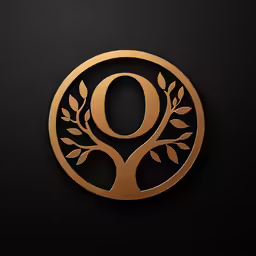 a golden circle shaped object with the letter o in the center and an olive branch around the symbol