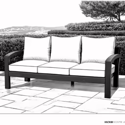 an outdoor conversation sofa made with wooden posts