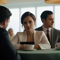a young lady talking to her husband in a business meeting