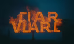 a sign in front of a cloud of flames