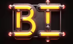 an orange and yellow letter b lit up with leds