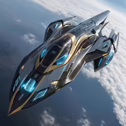 a futuristic looking vehicle flying through the sky