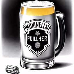 the label on a beer mug says prunke