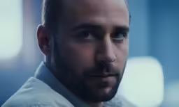 a close - up of a man with short hair, in a suit