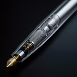 a very shiny silver pen with some black and gold tips