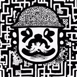 the cover of the book, with an abstract design on it,a black and white painting with an animal