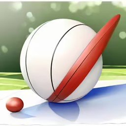 a white and red ball and two red balls on a blue and white surface