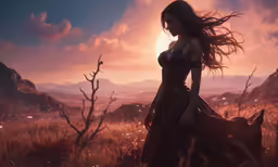 a beautiful young woman standing in a field